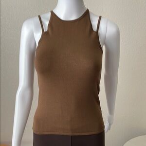Fitted Brown Sleeveless Tank Top no brand tag